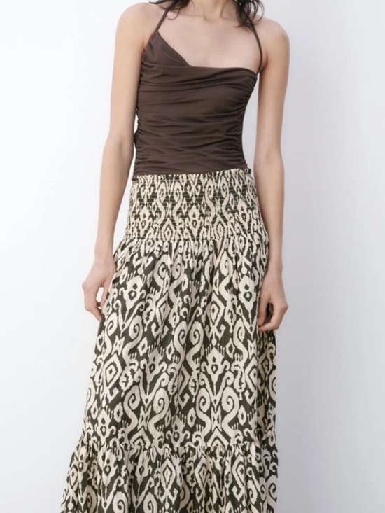 Zara Dresses & Skirts - Zara Brown and Cream Ikat Smocked Maxi Skirt